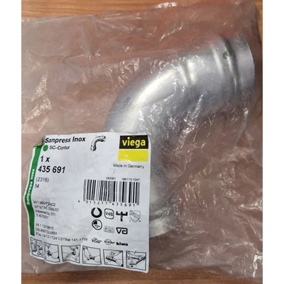 Viega Sanpress Inox könyök idom, 54 BB, préselhető, SC-Contur, rm. acél