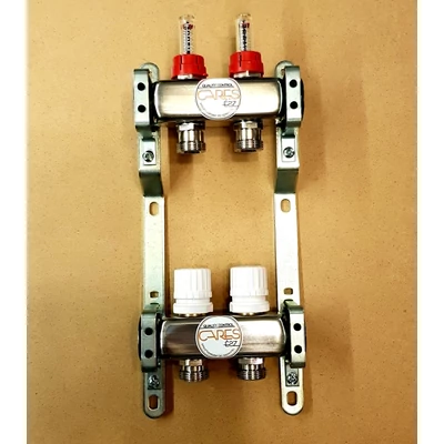Komplett áramlásmérős osztó, 1"BB-3/4"eurokonus, 2 körös