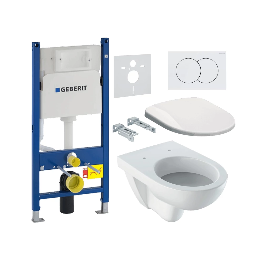 GEBERIT Duofix fali WC szerelőelem szett, tartály, fehér nyomólap, WC, ülőke, 112cm