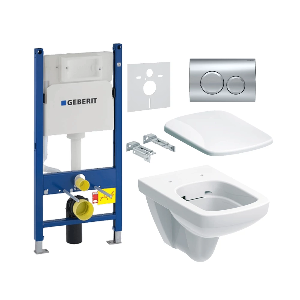 GEBERIT Duofix fali WC szerelőelem szett, tartály, króm nyomólap, RF WC, ülőke, 112cm